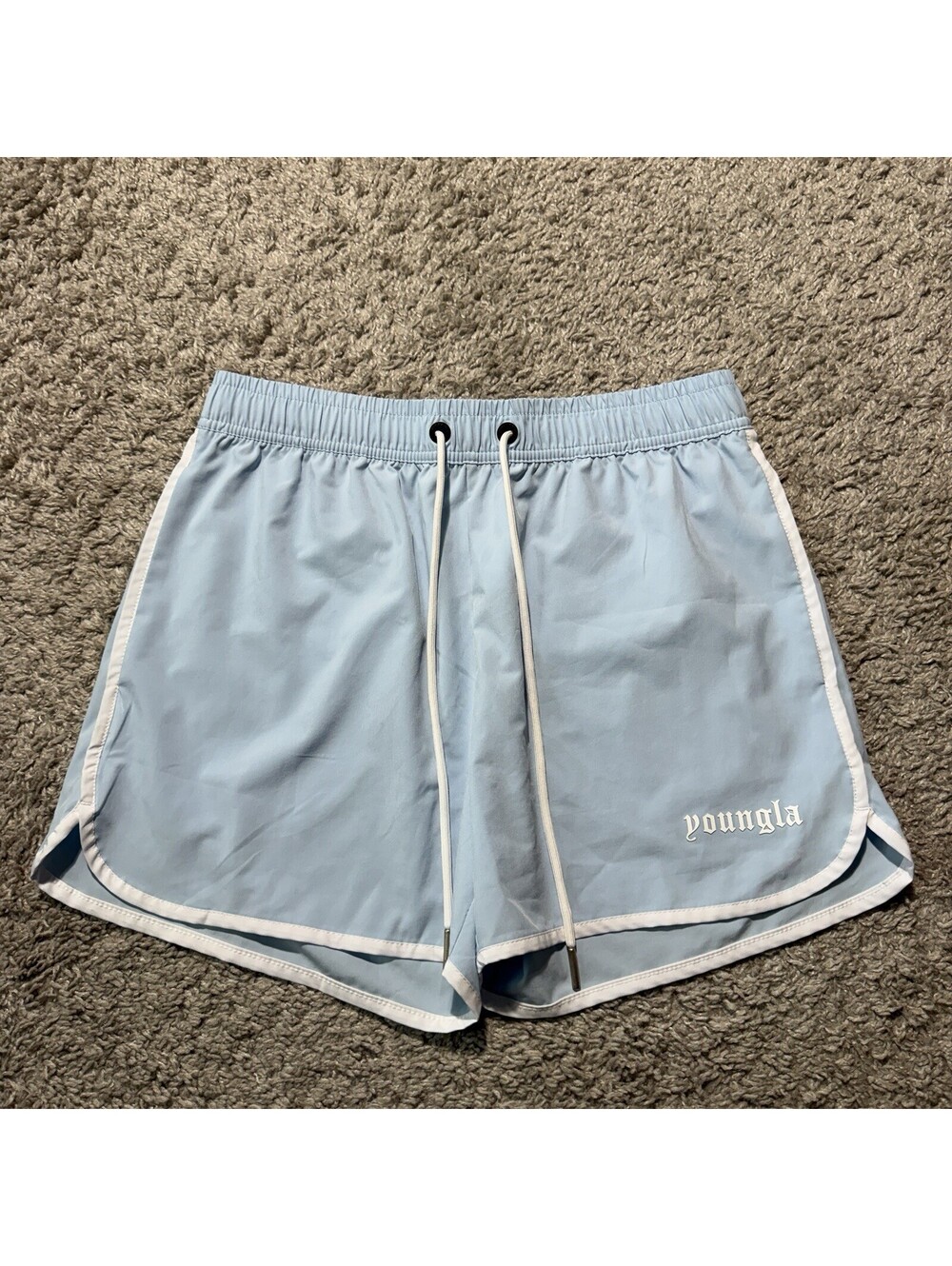 YoungLA 101 Bodybuilding Short Shorts Gym Mens Large Light Blue Lightweight 4”